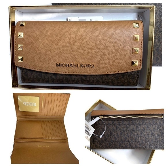 Michael Kors MK Signature Brown Leather Bag Wallet - Picture 7 of 8